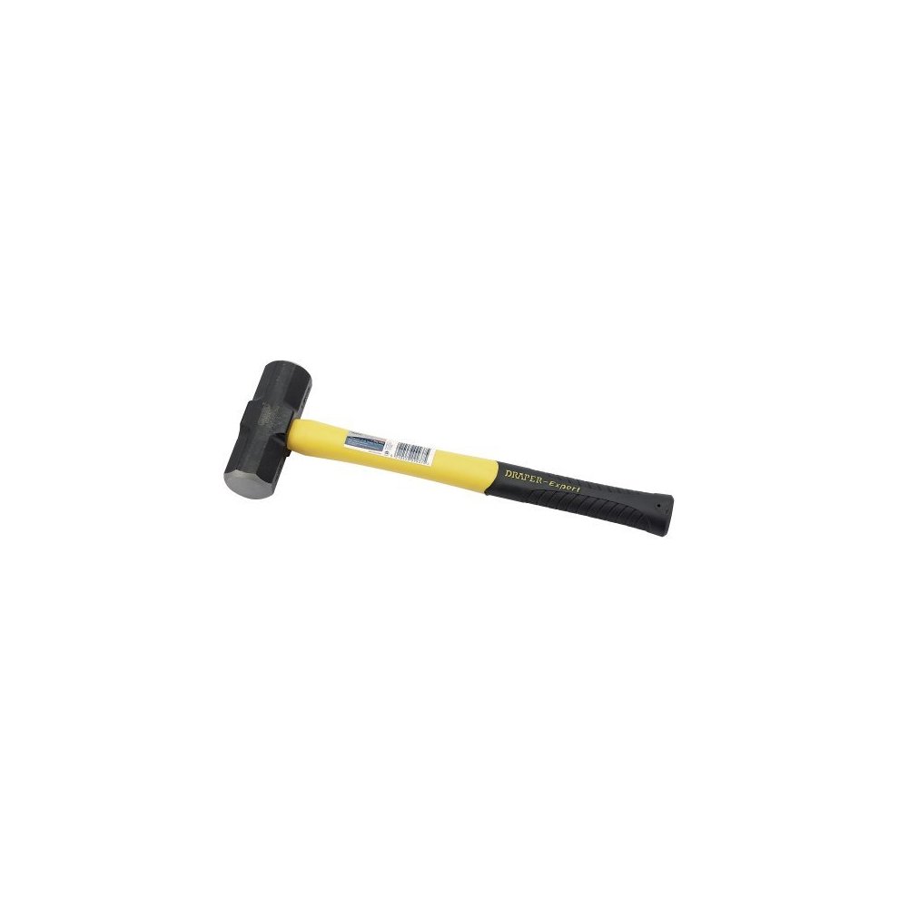 Fibreglass short shaft sledge hammer with a black rubber head and a bright yellow shaft, featuring a textured black grip for better handling, weighing 1.8kg (4lb).