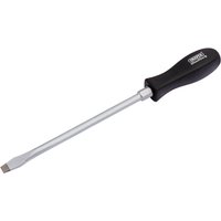 Draper Expert plain slot screwdriver, 9.5 x 200mm, with a black ergonomic handle and long silver shaft.