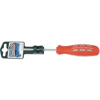 Red-handled Draper Expert screwdriver with a 5 x 75mm parallel tip and black shaft.