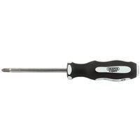 Draper Expert screwdriver with black soft grip handle, cross slot tip, and 100mm shaft.