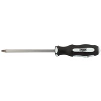 Black and silver Draper Expert cross slot screwdriver with soft grip handle, No.3 x 150mm shaft.