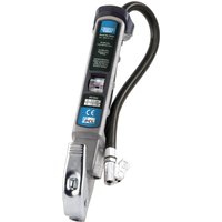 "Draper Expert air line inflator, silver with black handle, digital display, and lock-on connector hose."