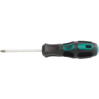 Draper Expert PZ Type Screwdriver, No.1 x 75mm, with black and teal ergonomic handle and silver shaft.