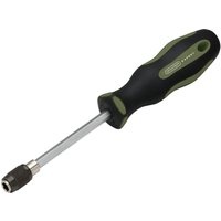 Draper Expert bit driver screwdriver handle, black and green grip, silver shaft, quick release mechanism.