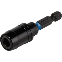 Black Draper Expert Quick Release Impact Bit Holder with blue ring and hex shank.