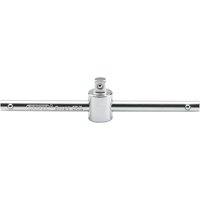 Satin chrome sliding T bar with 1/4" square drive, featuring a central socket and smooth finish by Draper Expert.