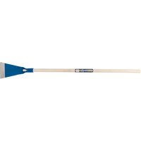 Draper Expert scraper and root digger with blue metal head and long wooden shaft.