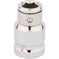Chrome-finished Draper Expert bit holding socket, 1/2" square drive, 10mm hexagon, with a smooth cylindrical design.