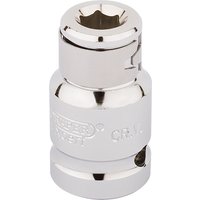 Chrome Draper Expert screwdriver bit holding socket, 1/2" square drive, 5/16" hexagon, shiny finish with engraved logo.