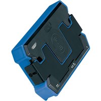 "Draper Expert 10W wireless charging pad, black with blue edges, rectangular design, central charging symbol"