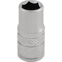 Silver Draper Expert 7mm socket with knurled grip and 1/4" square drive, chrome finish.