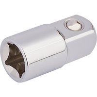 Chrome Draper Expert socket converter, 3/8-inch female to 1/2-inch male, with a smooth cylindrical design and polished finish.