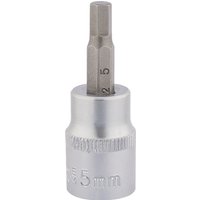 Silver Draper Expert socket with 5mm hexagonal bit, 3/8" square drive, knurled grip, and engraved size marking.