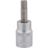 Silver Draper Expert socket with 6mm hexagonal bit, 3/8" square drive, knurled grip, and engraved size markings.