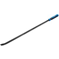 Black Draper Expert pry bar with blue soft grip handle, 1145mm length, flat angled tip.