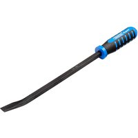 Draper Expert pry bar, 450mm, black steel shaft, blue and black soft grip handle with ergonomic design.