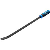 Black Draper Expert pry bar with blue soft grip handle, 600mm length, flat chisel tip.