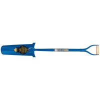 Blue Draper Expert drainage shovel with solid forged blade and D-grip handle.