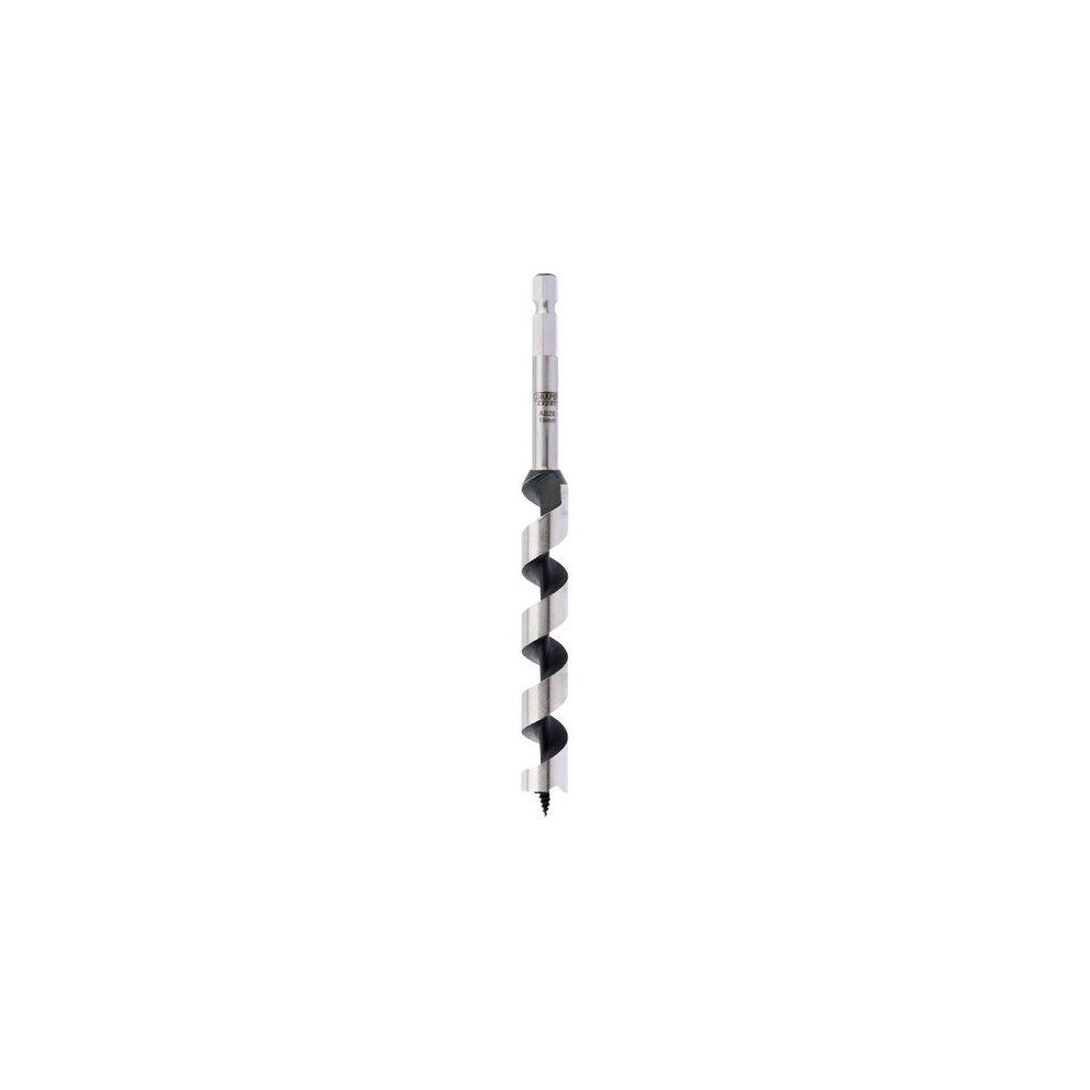 19mm standard pattern auger bit with a shiny metal finish, featuring a spiral design and a sharp tip for drilling, compatible with various power tools.