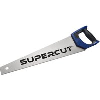 Handsaw with silver blade, black and blue handle, "SUPERCUT" text, 550mm length, 11TPI/12PPI teeth.