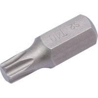 Silver Draper TX-STAR T40 x 30mm insert bit with hexagonal base and star-shaped tip for mechanic's bit sets.