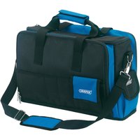 Black and blue Draper Expert technician's laptop tool case with shoulder strap and multiple compartments.