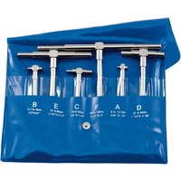 Silver Draper Expert telescopic gauge set with six pieces in a blue plastic pouch.