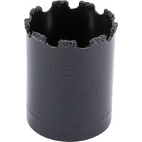 Black Draper Expert hole saw with tungsten carbide grit edge, 41mm diameter, cylindrical shape with jagged top edge.