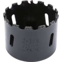 Black Draper Expert hole saw, 60mm, with tungsten carbide grit edge and multiple side slots.