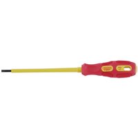 "Draper Expert VDE insulated screwdriver, red handle, yellow shaft, plain slot, 3.0 x 100mm, display packed"