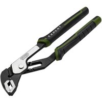 Black and silver Draper Expert water pump pliers with green-accented ergonomic handles.