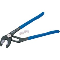 Draper Expert waterpump plier, 245mm, with blue handles and soft white jaw covers, adjustable grip.