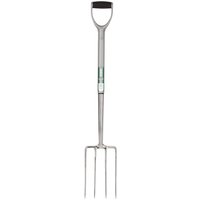 Extra long stainless steel garden fork with four tines and soft grip handle by Draper.