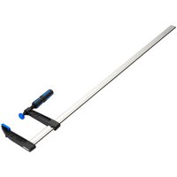 Draper F-Clamp 1000mm with silver metal bar, black sliding jaw, and blue handle grip.
