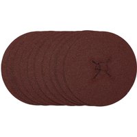 Brown Draper fibre sanding discs, 125mm, 60 grit, pack of 10, with central hole for attachment.