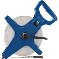 Blue Draper fibreglass surveyor's tape, 100m/330ft, with ergonomic handle and manual winding crank.