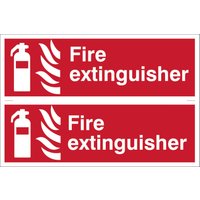 Red Draper fire extinguisher signs, pack of 2, with white extinguisher icon and flames on the left.