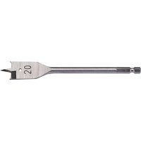 Draper Flat Wood Bit, 20mm, silver steel with hex shank and pointed tip for drilling.