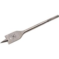 Silver Draper flat wood bit, 25mm size, with pointed tip and hexagonal shank for drilling.
