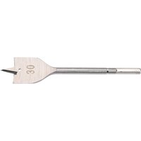 "Draper Flat Wood Bit, 30mm, silver steel with pointed tip and hex shank, engraved size marking on blade"