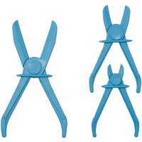 Blue Draper flexible hose clamp set, three sizes, with curved handles and rounded clamp ends.
