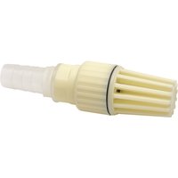 Beige Draper foot valve strainer, 25mm/1", with ribbed cylindrical body and slotted intake design.