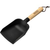 Black Draper Garden Scoop with wooden handle and hanging loop.