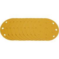 Gold sanding discs with hook & loop, 150mm, 240 grit, 15 dust holes, pack of 10, by Draper.