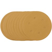 Gold sanding discs with hook & loop backing, 150mm diameter, 240 grit, pack of 10, by Draper.