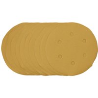 Gold Draper sanding discs, 150mm, 400 grit, with hook and loop backing, pack of 10, smooth surface with small holes.
