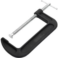 Black Draper heavy-duty G-clamp with 200mm jaw opening and silver screw mechanism.
