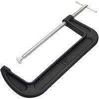 Black Draper heavy duty G-clamp, 350mm, with silver screw and handle for secure clamping.