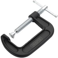 Black Draper Heavy Duty G Clamp with silver screw and T-handle.