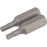Draper hexagonal insert bits, 3mm, 1/4" hex, 25mm long, silver metal, pack of 2, engraved with "CR-V 3".